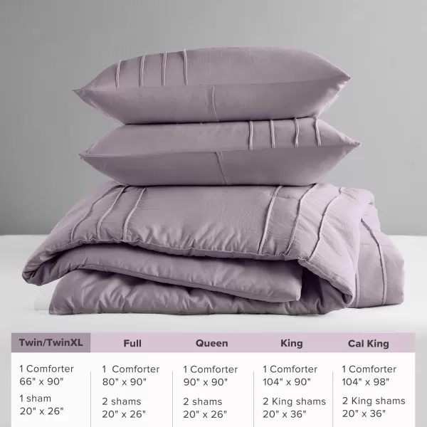 Comfort Spaces BlueGrey Full Size Comforter Set  3 Pieces Pintuck Pleated Bedding Sets Full All Season Lightweight Extra Softness PreWashed Microfiber Full Bed Set Shams FullPurple