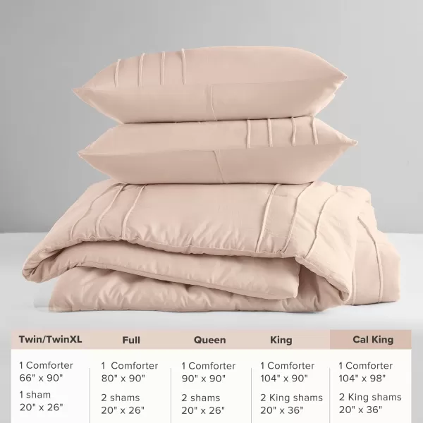 Comfort Spaces BlueGrey Full Size Comforter Set  3 Pieces Pintuck Pleated Bedding Sets Full All Season Lightweight Extra Softness PreWashed Microfiber Full Bed Set Shams FullBlush