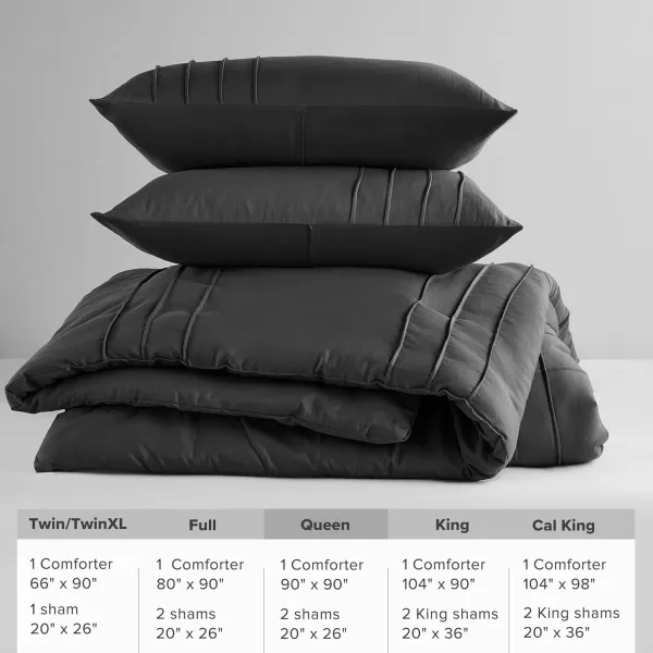 Comfort Spaces BlueGrey Full Size Comforter Set  3 Pieces Pintuck Pleated Bedding Sets Full All Season Lightweight Extra Softness PreWashed Microfiber Full Bed Set Shams FullBlack