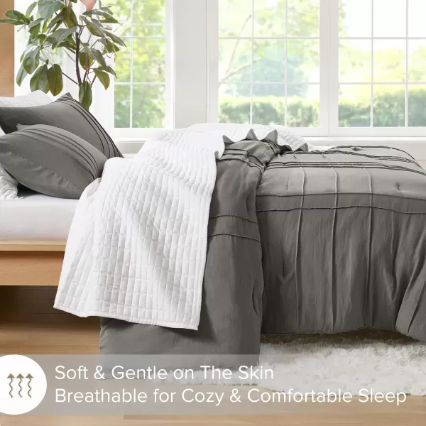 Comfort Spaces BlueGrey Full Size Comforter Set  3 Pieces Pintuck Pleated Bedding Sets Full All Season Lightweight Extra Softness PreWashed Microfiber Full Bed Set Shams FullGrey