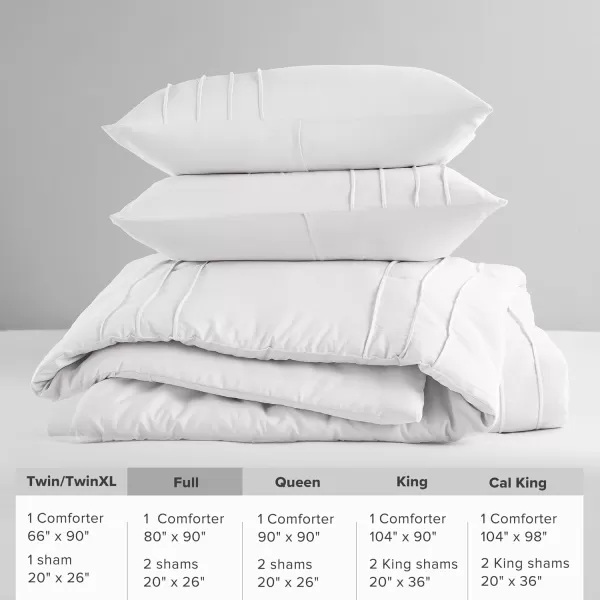 Comfort Spaces BlueGrey Full Size Comforter Set  3 Pieces Pintuck Pleated Bedding Sets Full All Season Lightweight Extra Softness PreWashed Microfiber Full Bed Set Shams FullWhite