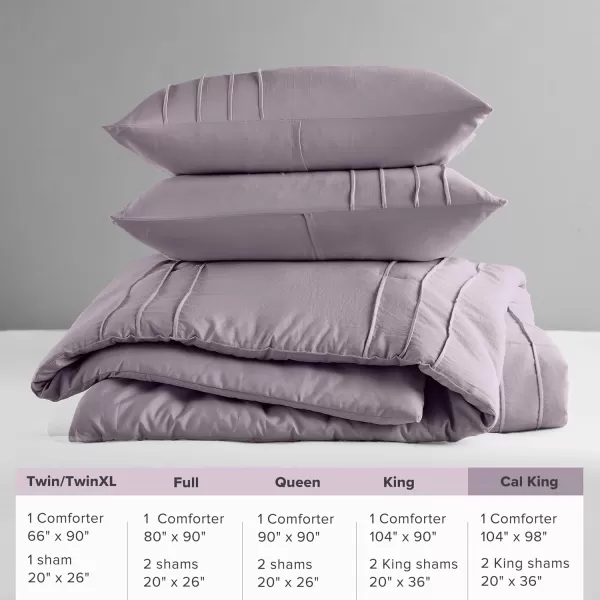 Comfort Spaces BlueGrey Full Size Comforter Set  3 Pieces Pintuck Pleated Bedding Sets Full All Season Lightweight Extra Softness PreWashed Microfiber Full Bed Set Shams FullPurple