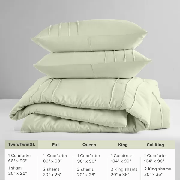 Comfort Spaces BlueGrey Full Size Comforter Set  3 Pieces Pintuck Pleated Bedding Sets Full All Season Lightweight Extra Softness PreWashed Microfiber Full Bed Set Shams FullSage