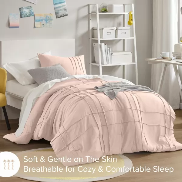 Comfort Spaces BlueGrey Full Size Comforter Set  3 Pieces Pintuck Pleated Bedding Sets Full All Season Lightweight Extra Softness PreWashed Microfiber Full Bed Set Shams FullBlush