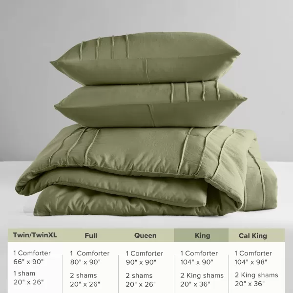 Comfort Spaces BlueGrey Full Size Comforter Set  3 Pieces Pintuck Pleated Bedding Sets Full All Season Lightweight Extra Softness PreWashed Microfiber Full Bed Set Shams FullOlive Green