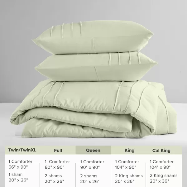 Comfort Spaces BlueGrey Full Size Comforter Set  3 Pieces Pintuck Pleated Bedding Sets Full All Season Lightweight Extra Softness PreWashed Microfiber Full Bed Set Shams FullSage
