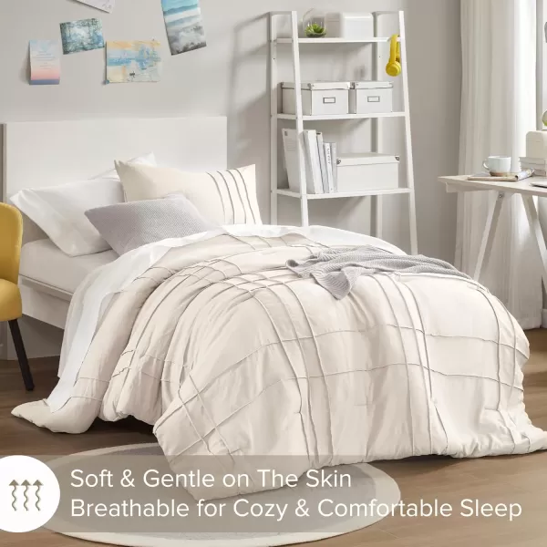 Comfort Spaces BlueGrey Full Size Comforter Set  3 Pieces Pintuck Pleated Bedding Sets Full All Season Lightweight Extra Softness PreWashed Microfiber Full Bed Set Shams FullNeutral