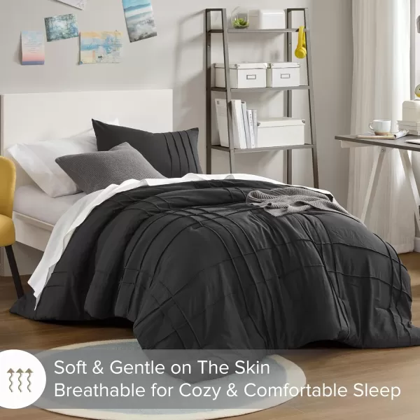 Comfort Spaces BlueGrey Full Size Comforter Set  3 Pieces Pintuck Pleated Bedding Sets Full All Season Lightweight Extra Softness PreWashed Microfiber Full Bed Set Shams FullBlack