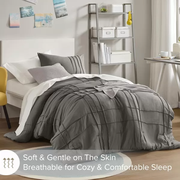 Comfort Spaces BlueGrey Full Size Comforter Set  3 Pieces Pintuck Pleated Bedding Sets Full All Season Lightweight Extra Softness PreWashed Microfiber Full Bed Set Shams FullGrey