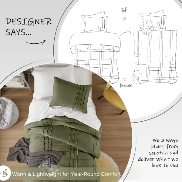 Comfort Spaces BlueGrey Full Size Comforter Set  3 Pieces Pintuck Pleated Bedding Sets Full All Season Lightweight Extra Softness PreWashed Microfiber Full Bed Set Shams FullOlive Green