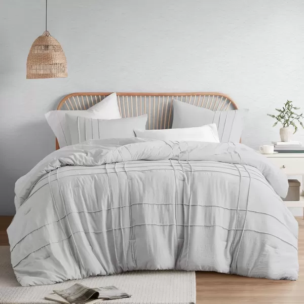 Comfort Spaces BlueGrey Full Size Comforter Set  3 Pieces Pintuck Pleated Bedding Sets Full All Season Lightweight Extra Softness PreWashed Microfiber Full Bed Set Shams FullSilver
