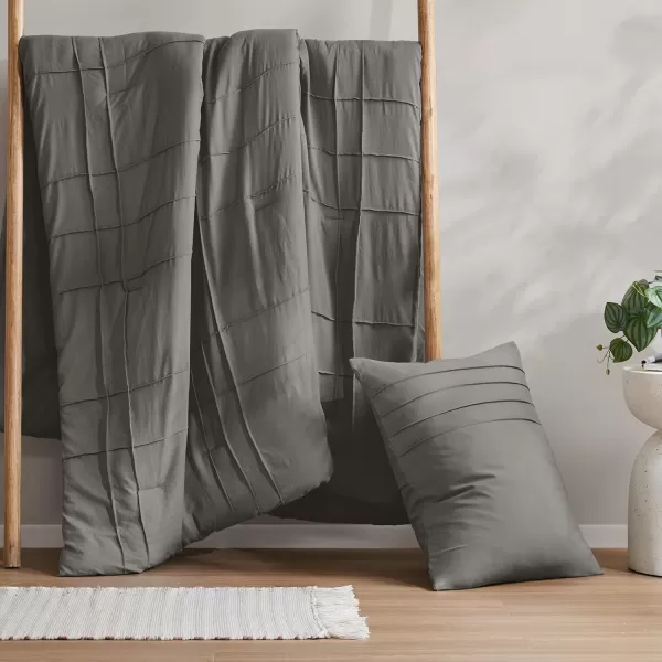 Comfort Spaces BlueGrey Full Size Comforter Set  3 Pieces Pintuck Pleated Bedding Sets Full All Season Lightweight Extra Softness PreWashed Microfiber Full Bed Set Shams FullGrey