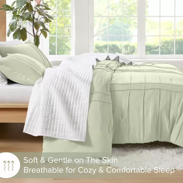 Comfort Spaces BlueGrey Full Size Comforter Set  3 Pieces Pintuck Pleated Bedding Sets Full All Season Lightweight Extra Softness PreWashed Microfiber Full Bed Set Shams FullSage