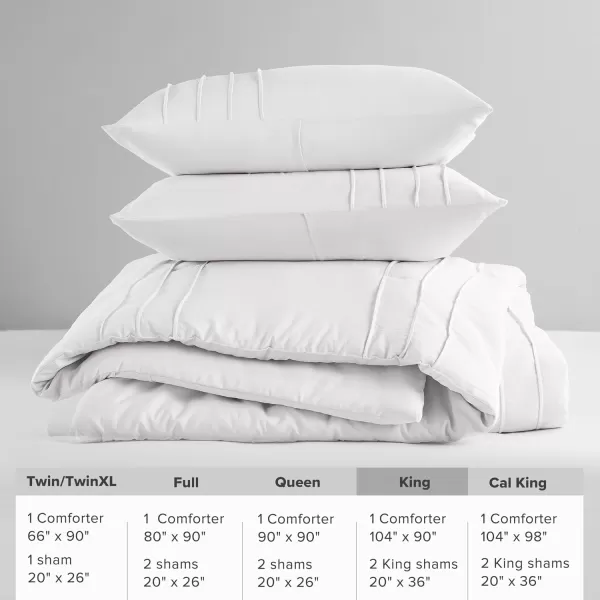 Comfort Spaces BlueGrey Full Size Comforter Set  3 Pieces Pintuck Pleated Bedding Sets Full All Season Lightweight Extra Softness PreWashed Microfiber Full Bed Set Shams FullWhite
