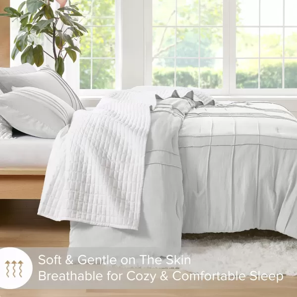 Comfort Spaces BlueGrey Full Size Comforter Set  3 Pieces Pintuck Pleated Bedding Sets Full All Season Lightweight Extra Softness PreWashed Microfiber Full Bed Set Shams FullSilver