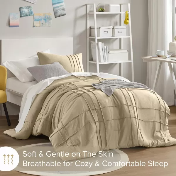 Comfort Spaces BlueGrey Full Size Comforter Set  3 Pieces Pintuck Pleated Bedding Sets Full All Season Lightweight Extra Softness PreWashed Microfiber Full Bed Set Shams FullKhaki
