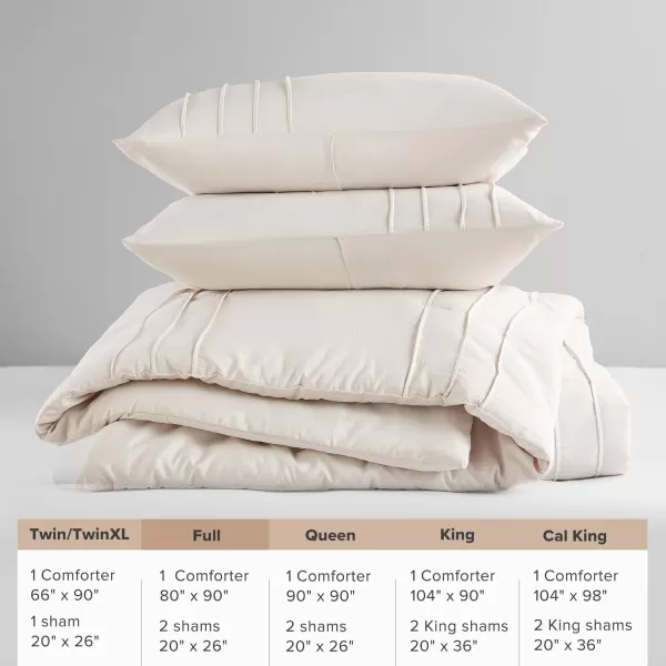Comfort Spaces BlueGrey Full Size Comforter Set  3 Pieces Pintuck Pleated Bedding Sets Full All Season Lightweight Extra Softness PreWashed Microfiber Full Bed Set Shams FullNeutral