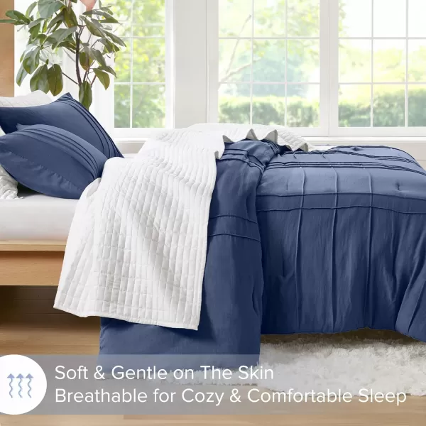 Comfort Spaces BlueGrey Full Size Comforter Set  3 Pieces Pintuck Pleated Bedding Sets Full All Season Lightweight Extra Softness PreWashed Microfiber Full Bed Set Shams FullNavy