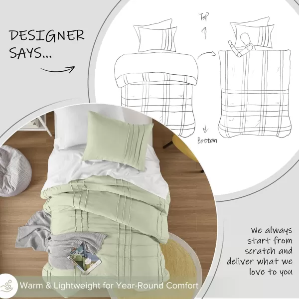 Comfort Spaces BlueGrey Full Size Comforter Set  3 Pieces Pintuck Pleated Bedding Sets Full All Season Lightweight Extra Softness PreWashed Microfiber Full Bed Set Shams FullSage