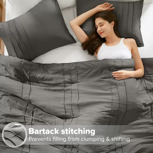 Comfort Spaces BlueGrey Full Size Comforter Set  3 Pieces Pintuck Pleated Bedding Sets Full All Season Lightweight Extra Softness PreWashed Microfiber Full Bed Set Shams FullGrey
