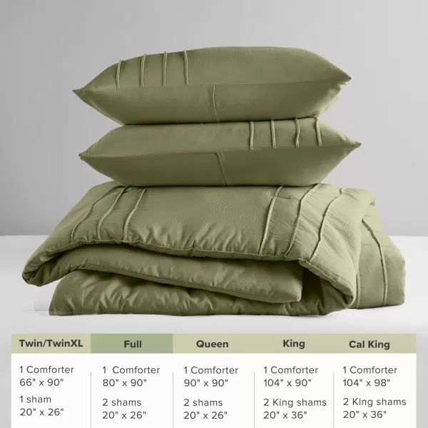 Comfort Spaces BlueGrey Full Size Comforter Set  3 Pieces Pintuck Pleated Bedding Sets Full All Season Lightweight Extra Softness PreWashed Microfiber Full Bed Set Shams FullOlive Green
