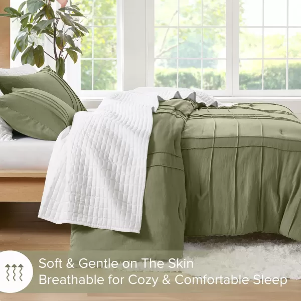 Comfort Spaces BlueGrey Full Size Comforter Set  3 Pieces Pintuck Pleated Bedding Sets Full All Season Lightweight Extra Softness PreWashed Microfiber Full Bed Set Shams FullOlive Green