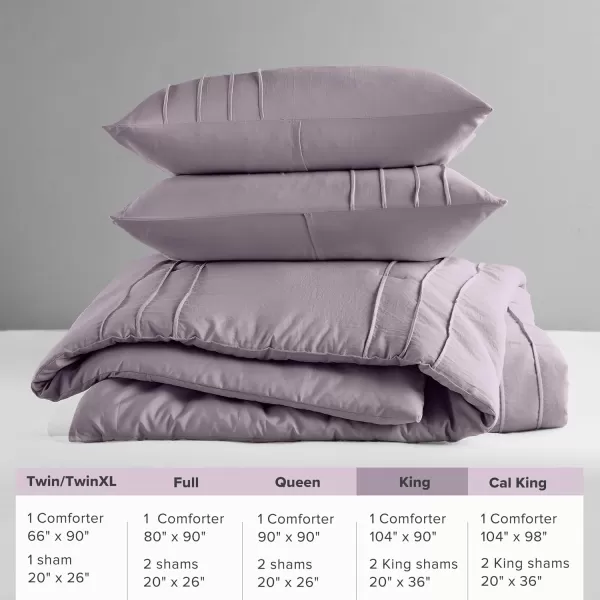 Comfort Spaces BlueGrey Full Size Comforter Set  3 Pieces Pintuck Pleated Bedding Sets Full All Season Lightweight Extra Softness PreWashed Microfiber Full Bed Set Shams FullPurple