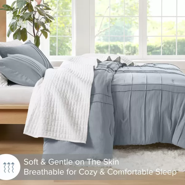 Comfort Spaces BlueGrey Full Size Comforter Set  3 Pieces Pintuck Pleated Bedding Sets Full All Season Lightweight Extra Softness PreWashed Microfiber Full Bed Set Shams FullBlueGrey