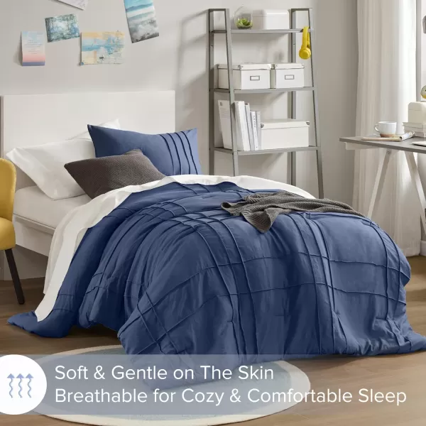 Comfort Spaces BlueGrey Full Size Comforter Set  3 Pieces Pintuck Pleated Bedding Sets Full All Season Lightweight Extra Softness PreWashed Microfiber Full Bed Set Shams FullNavy