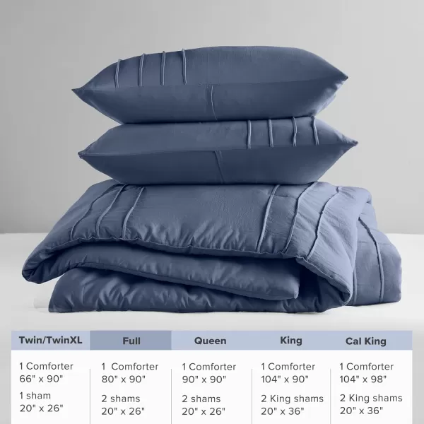 Comfort Spaces BlueGrey Full Size Comforter Set  3 Pieces Pintuck Pleated Bedding Sets Full All Season Lightweight Extra Softness PreWashed Microfiber Full Bed Set Shams FullNavy