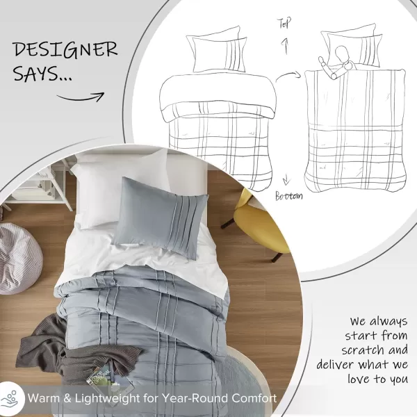 Comfort Spaces BlueGrey Full Size Comforter Set  3 Pieces Pintuck Pleated Bedding Sets Full All Season Lightweight Extra Softness PreWashed Microfiber Full Bed Set Shams FullBlueGrey