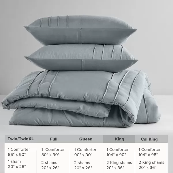 Comfort Spaces BlueGrey Full Size Comforter Set  3 Pieces Pintuck Pleated Bedding Sets Full All Season Lightweight Extra Softness PreWashed Microfiber Full Bed Set Shams FullBlueGrey