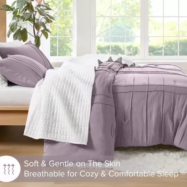 Comfort Spaces BlueGrey Full Size Comforter Set  3 Pieces Pintuck Pleated Bedding Sets Full All Season Lightweight Extra Softness PreWashed Microfiber Full Bed Set Shams FullPurple