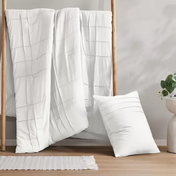 Comfort Spaces BlueGrey Full Size Comforter Set  3 Pieces Pintuck Pleated Bedding Sets Full All Season Lightweight Extra Softness PreWashed Microfiber Full Bed Set Shams FullWhite