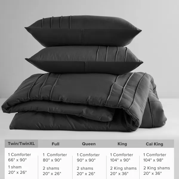 Comfort Spaces BlueGrey Full Size Comforter Set  3 Pieces Pintuck Pleated Bedding Sets Full All Season Lightweight Extra Softness PreWashed Microfiber Full Bed Set Shams FullBlack