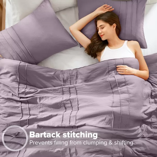 Comfort Spaces BlueGrey Full Size Comforter Set  3 Pieces Pintuck Pleated Bedding Sets Full All Season Lightweight Extra Softness PreWashed Microfiber Full Bed Set Shams FullPurple
