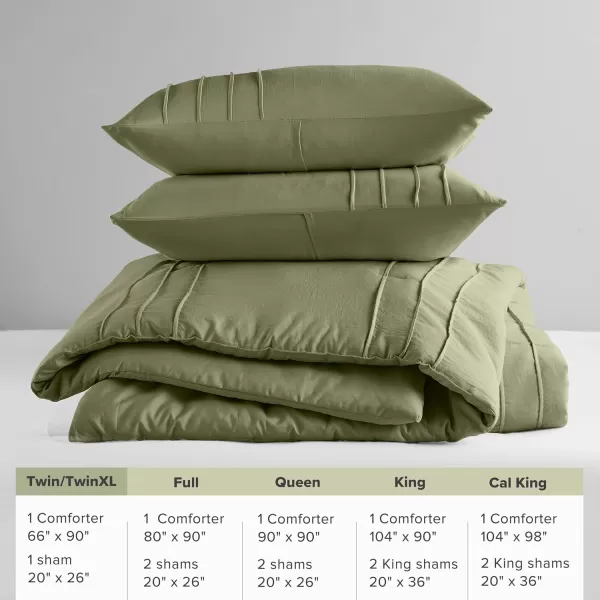 Comfort Spaces BlueGrey Full Size Comforter Set  3 Pieces Pintuck Pleated Bedding Sets Full All Season Lightweight Extra Softness PreWashed Microfiber Full Bed Set Shams FullOlive Green