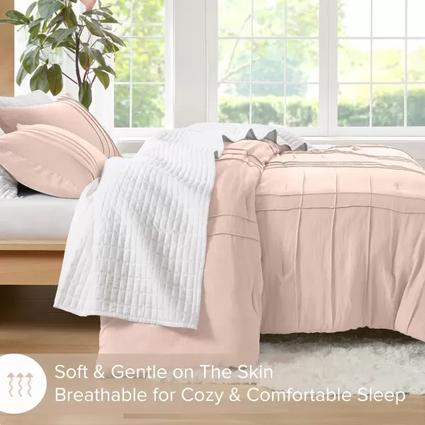 Comfort Spaces BlueGrey Full Size Comforter Set  3 Pieces Pintuck Pleated Bedding Sets Full All Season Lightweight Extra Softness PreWashed Microfiber Full Bed Set Shams FullBlush
