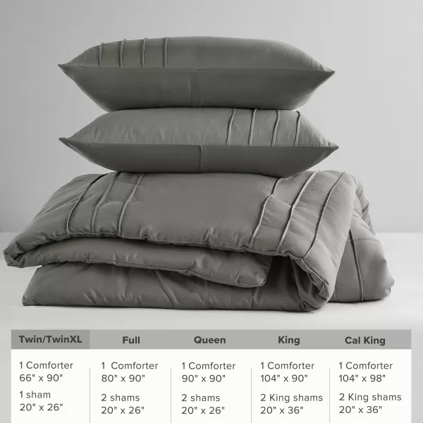 Comfort Spaces BlueGrey Full Size Comforter Set  3 Pieces Pintuck Pleated Bedding Sets Full All Season Lightweight Extra Softness PreWashed Microfiber Full Bed Set Shams FullGrey