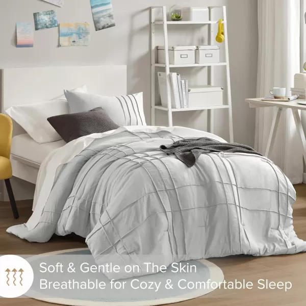 Comfort Spaces BlueGrey Full Size Comforter Set  3 Pieces Pintuck Pleated Bedding Sets Full All Season Lightweight Extra Softness PreWashed Microfiber Full Bed Set Shams FullSilver