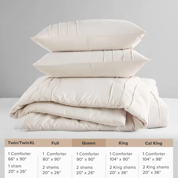 Comfort Spaces BlueGrey Full Size Comforter Set  3 Pieces Pintuck Pleated Bedding Sets Full All Season Lightweight Extra Softness PreWashed Microfiber Full Bed Set Shams FullNeutral