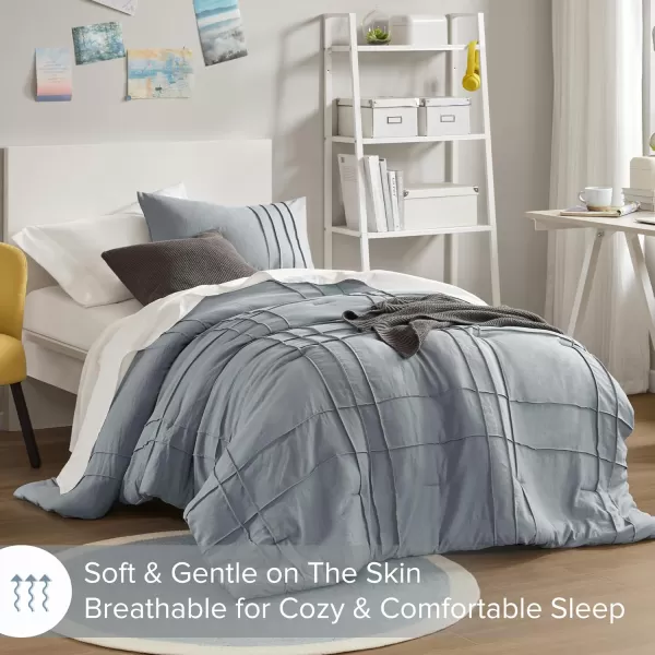 Comfort Spaces BlueGrey Full Size Comforter Set  3 Pieces Pintuck Pleated Bedding Sets Full All Season Lightweight Extra Softness PreWashed Microfiber Full Bed Set Shams FullBlueGrey