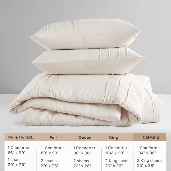 Comfort Spaces BlueGrey Full Size Comforter Set  3 Pieces Pintuck Pleated Bedding Sets Full All Season Lightweight Extra Softness PreWashed Microfiber Full Bed Set Shams FullNeutral