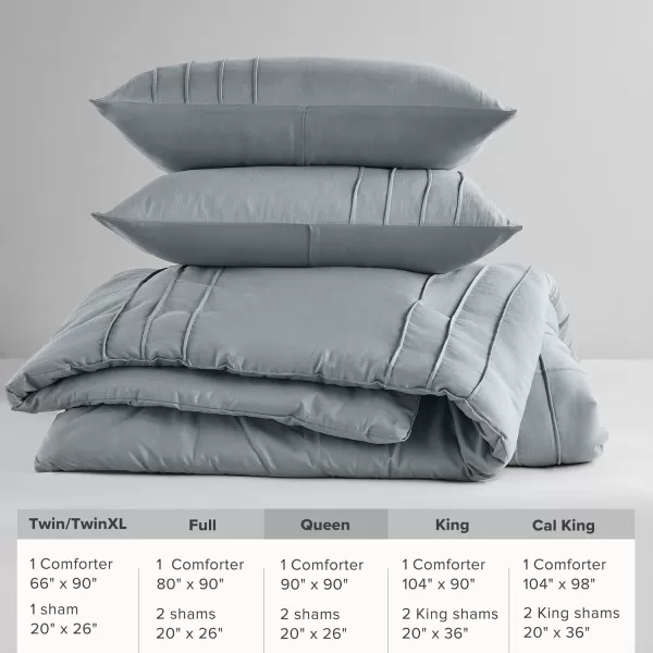 Comfort Spaces BlueGrey Full Size Comforter Set  3 Pieces Pintuck Pleated Bedding Sets Full All Season Lightweight Extra Softness PreWashed Microfiber Full Bed Set Shams FullBlueGrey