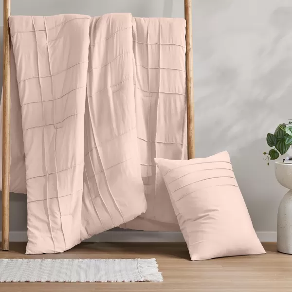 Comfort Spaces BlueGrey Full Size Comforter Set  3 Pieces Pintuck Pleated Bedding Sets Full All Season Lightweight Extra Softness PreWashed Microfiber Full Bed Set Shams FullBlush