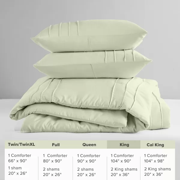Comfort Spaces BlueGrey Full Size Comforter Set  3 Pieces Pintuck Pleated Bedding Sets Full All Season Lightweight Extra Softness PreWashed Microfiber Full Bed Set Shams FullSage