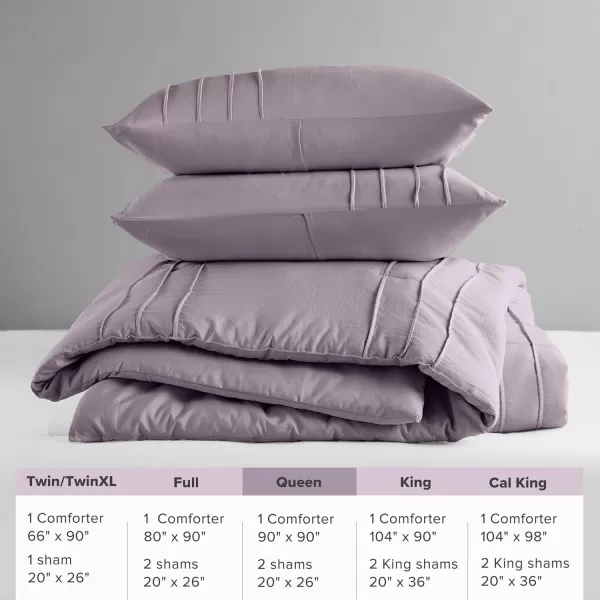 Comfort Spaces BlueGrey Full Size Comforter Set  3 Pieces Pintuck Pleated Bedding Sets Full All Season Lightweight Extra Softness PreWashed Microfiber Full Bed Set Shams FullPurple