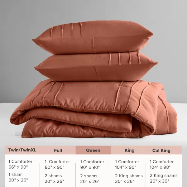 Comfort Spaces BlueGrey Full Size Comforter Set  3 Pieces Pintuck Pleated Bedding Sets Full All Season Lightweight Extra Softness PreWashed Microfiber Full Bed Set Shams FullClay