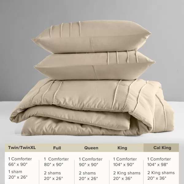 Comfort Spaces BlueGrey Full Size Comforter Set  3 Pieces Pintuck Pleated Bedding Sets Full All Season Lightweight Extra Softness PreWashed Microfiber Full Bed Set Shams FullKhaki