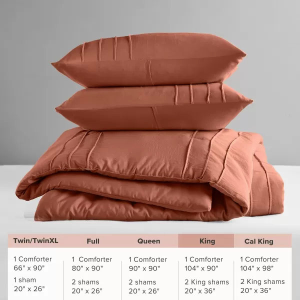 Comfort Spaces BlueGrey Full Size Comforter Set  3 Pieces Pintuck Pleated Bedding Sets Full All Season Lightweight Extra Softness PreWashed Microfiber Full Bed Set Shams FullClay